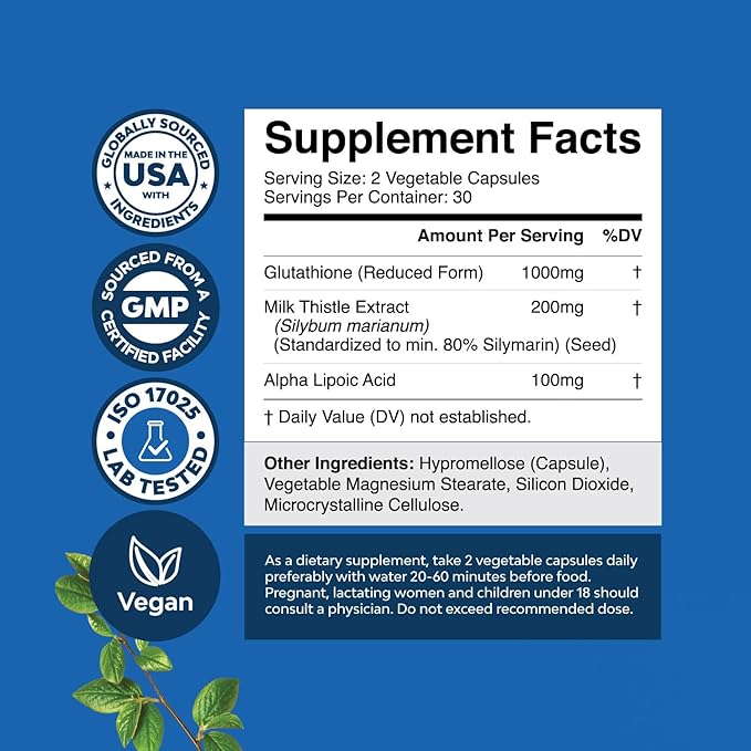 Reduced Glutathione Supplement with Glutamic Acid 1000mg Per