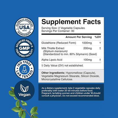 Reduced Glutathione Supplement with Glutamic Acid 1000mg Per