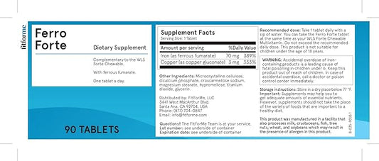 Bariatric Multivitamins Iron Supplement After Gastric Bypass - One a Day Ferro Forte Tablet - 90 Days Supply of Ferrous Iron (Iron Booster for Forte Chewable)