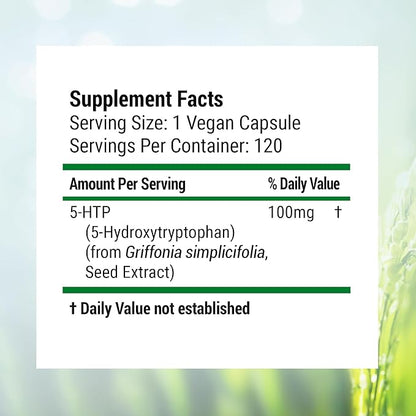 Nested Naturals 5-HTP 100 mg (5-hydroxytryptophan) 5HTP Supplement 120 Non-GMO,