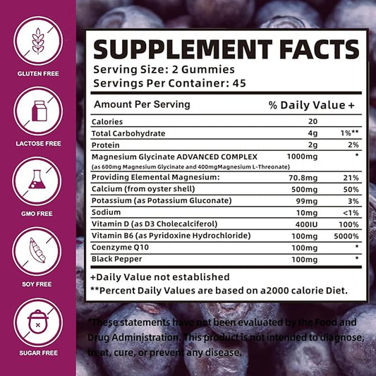Magnesium Glycinate Gummies 1000mg with Magnesium B6, CoQ10, CoQ10, Calcium,Supports 90 Elderberry
