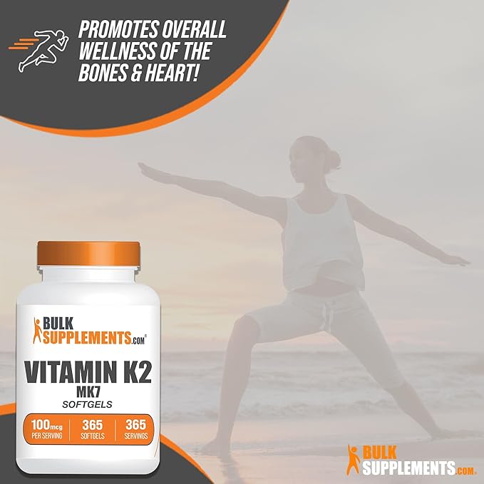 BulkSupplements.com Vitamin K2 Softgels - Vitamin K2 MK7, Vitamin K2 Supplement, MK7 Vitamin K2 for Bones - Gluten Free, Vitamin K2 100 mcg, 1 Softgel per Serving, 365 Count (Pack of 1)