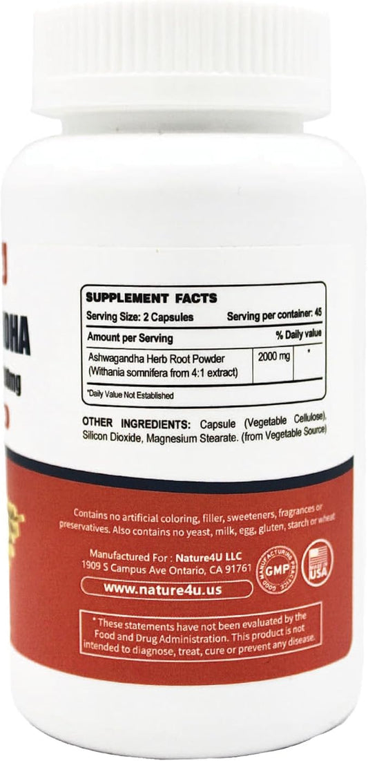 Ashwagandha Extra Strength, Ashwagandha Root Powder 2000mg, Natural 90 Vegan