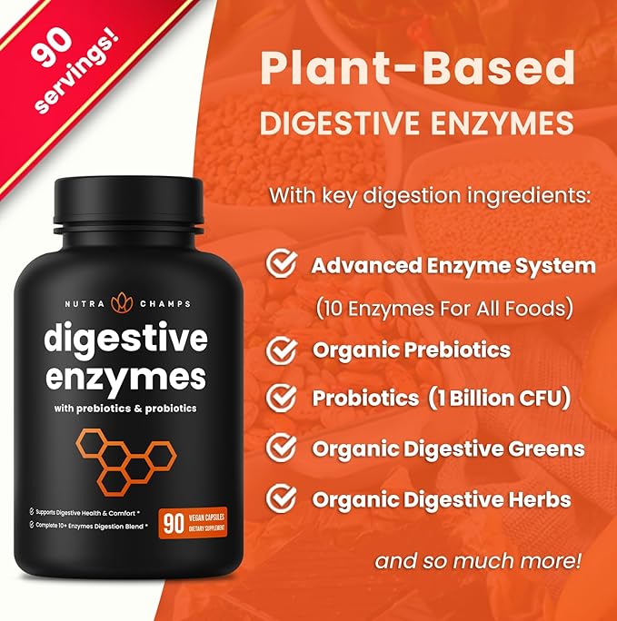 NutraChamps Digestive Enzymes with Probiotics and 90 Vegan