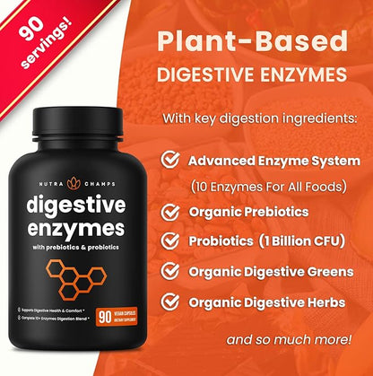 NutraChamps Digestive Enzymes with Probiotics and 90 Vegan