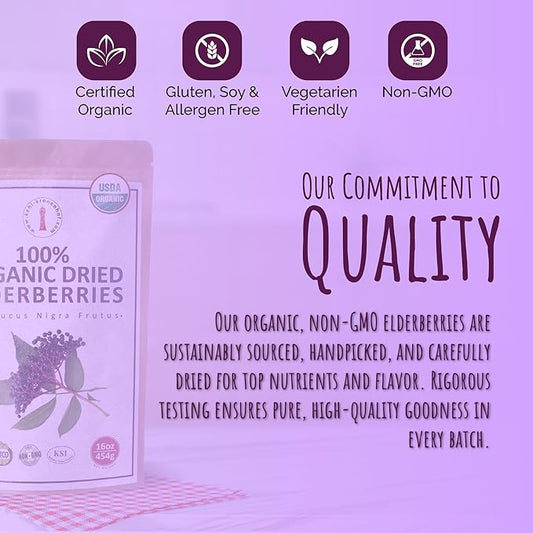 100% Certified Organic Dried Elderberries 1 lb