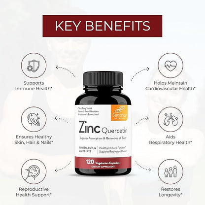 Sandhu's Zinc Quercetin 120 Vegetarian Capsules (Pack of 3) – Zinc Supplements for Antioxidant Immune Support Zinc for Men and Women