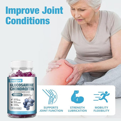 2 Pack 3000mg Glucosamine Chondroitin with MSM Gummies & Elderberry, Extra Strength Joint Support Health, Flexibility, Antioxidant, Immune Supplement Gummy for Adults, Men & Women 120 Counts