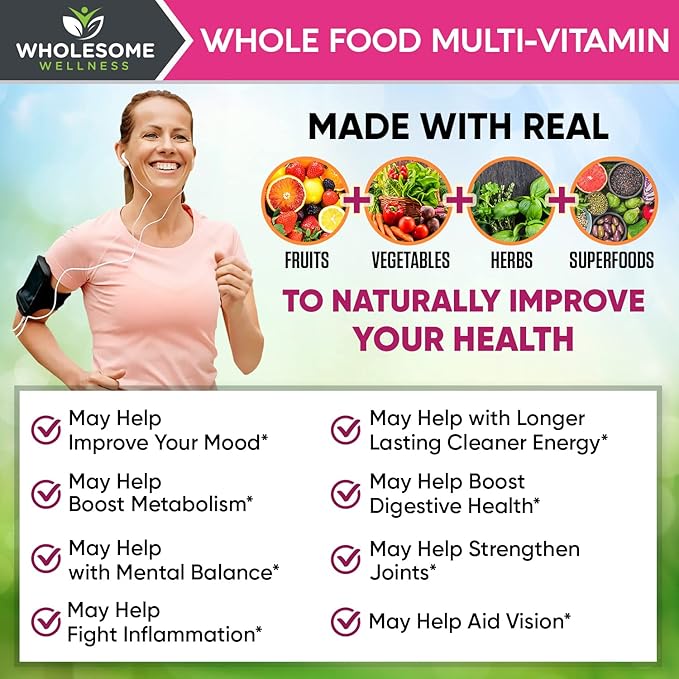 Whole Food Multivitamin for Women - Natural Multi Vitamins, Minerals, Organic Extracts - 120 Tablets