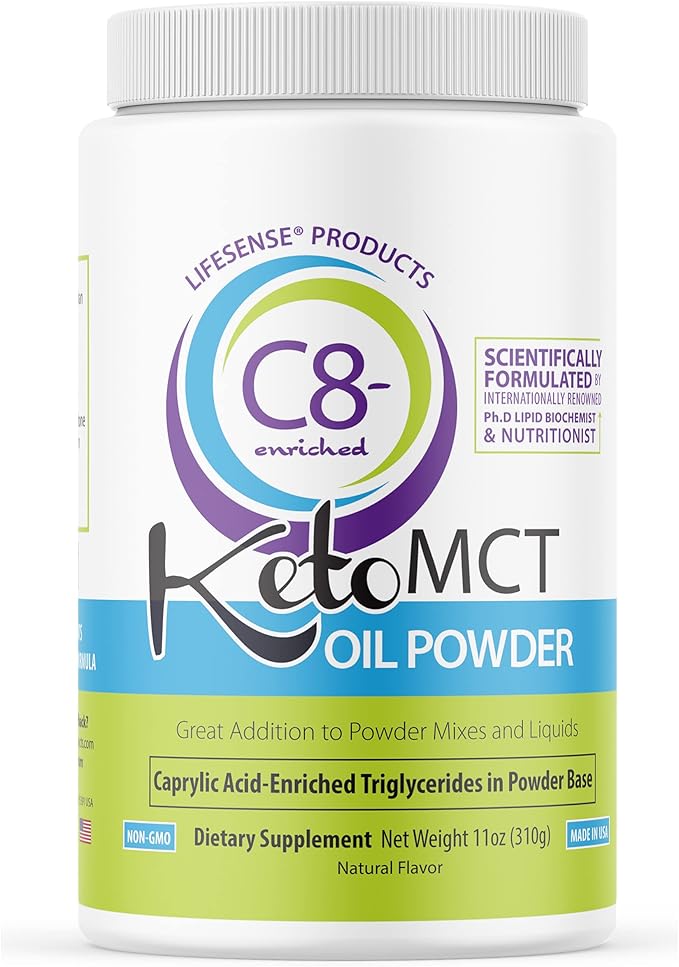 LifeSense C8 enriched MCT Oil Powder Unflavored Sourced from Coconut Oil, Keto-Friendly, Developed by PhD Nutrition in USA, Optimal Fuel for The Brain and Body