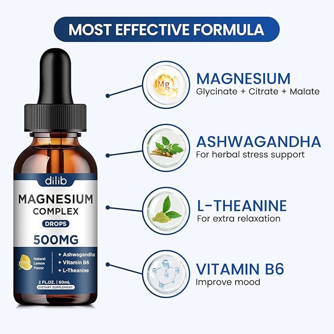 Triple Magnesium Complex Supplement-Liquid Magnesium Glycinate, 500mg with B6 for