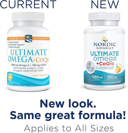 Nordic Naturals Ultimate Omega + CoQ10, Lemon 90 Soft 1280 mg Omega-3 + 100 mg CoQ10 - 45 Servings
