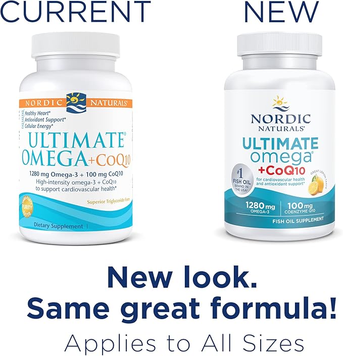 Nordic Naturals Ultimate Omega + CoQ10, Lemon 120 Soft 1280 mg Omega-3 + 100 mg CoQ10 - 60 Servings
