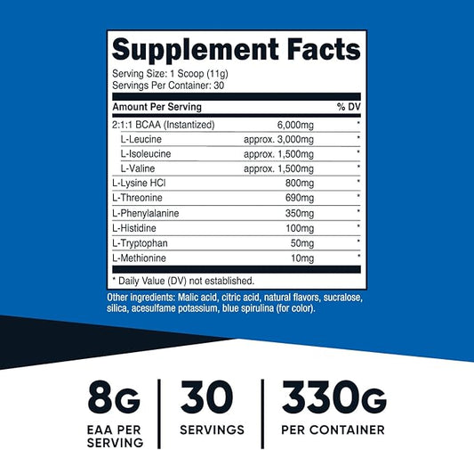 Nutricost EAA Powder 30 Servings (Blue Raspberry) - Essential Amino Acids - Non-GMO, Gluten Free, Vegetarian Friendly