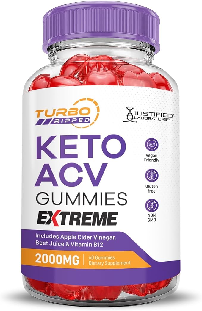 Justified Laboratories (2 Pack Turbo Ripped Keto ACV Gummies Extreme 2000MG Turbo Ripped Keto Gummies Apple Cider Vinegar Formulated with Pomegranate Beet Juice Powder B12 Vegan Non GMO 120 Gummys
