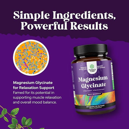 Pure Magnesium Glycinate 400mg Per Serving - Vegan High Absorption Chelated Magnesium Capsules for Women & Men with Elemental Magnesium 400mg for Mood Sleep and Relaxation Support - 60 Servings