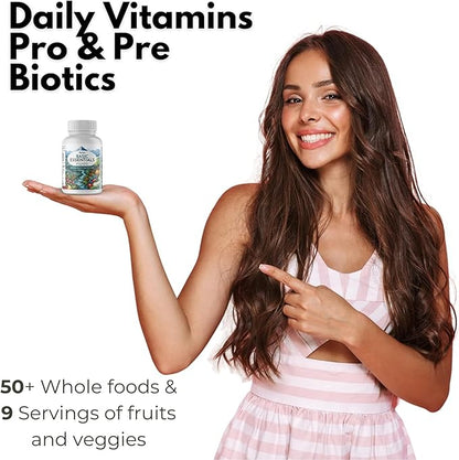 OPTIVIDA- Whole Food Multivitamin & Minerals All Natural Fruits & Vegetables | Probiotics, Prebiotics, and Postbiotics | Immune, Gut, Mind, Energy & More (60 Capsules)