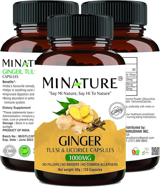 Ginger Capsules with Tulsi (Holy Basil) 120* Vegan 1000* mg 2 Months