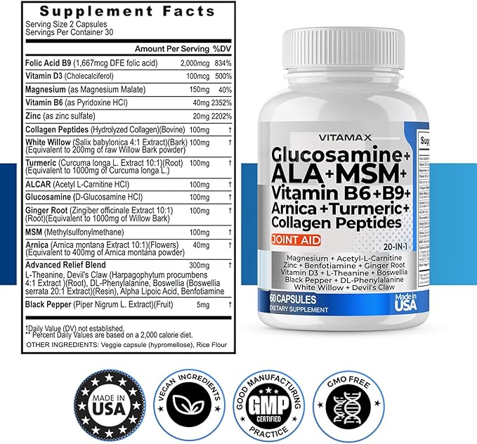 Vitamax Glucosamine MSM Turmeric ALCAR Boswellia 120ct