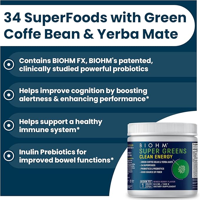 BIOHM Super Greens Clean Energy 30 Servings 34 Natural
