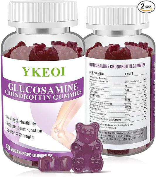 2Packs Sugar Free Glucosamine Chondroitin Gummies Joint Support with MSM &Calcium for Men and Women,Cartilage & Immune Support Supplement,Mobility, Comfort, Flexibility Support