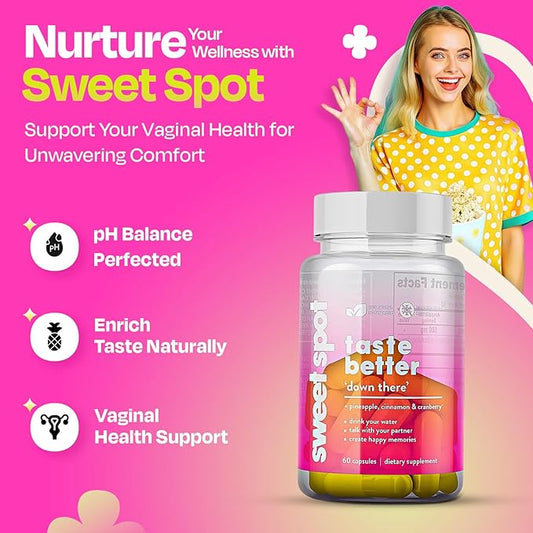 Sweet Spot - Pineapple Extract Vaginal Probiotics, 60 Capsules, Freshens Taste & Supports Vaginal Health, Natural pH Balance with Cranberry and Cinnamon - 500mg per Serving, Made in The USA