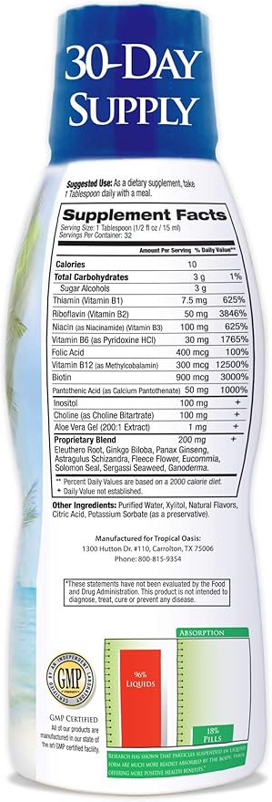 Premium Liquid B Complex Vitamin- Fast 8 B-vitamins, 16oz, 32 32 Serv