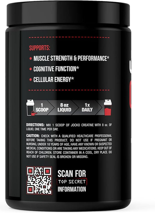 Jocko Fuel Creatine Monohydrate Powder - Creatine for Men & Women, Supplement for Athletic Performance & Muscle Health, 90 Servings 16 oz (Unflavored) (16 OZ JAR)