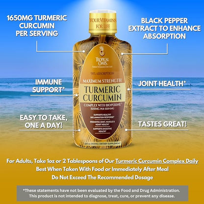Tropical Oasis Liquid Turmeric Curcumin w/Bioperine 1650mg Maximum 98% Absorption 32oz
