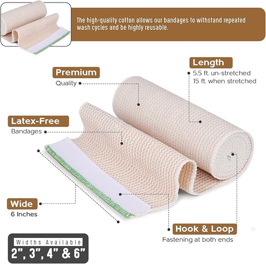 Premium Elastic Bandage Wrap (6” Wide, 4 Pack)