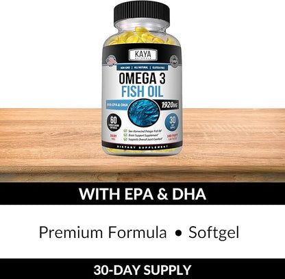 Kaya Naturals Omega 3 Supplement 3 Fish 100% Pure 3 Vitamins 60 Count