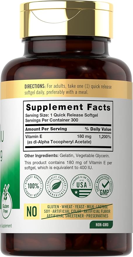 Carlyle Vitamin E Softgel Capsules 400 IU 180mg | 300 Count