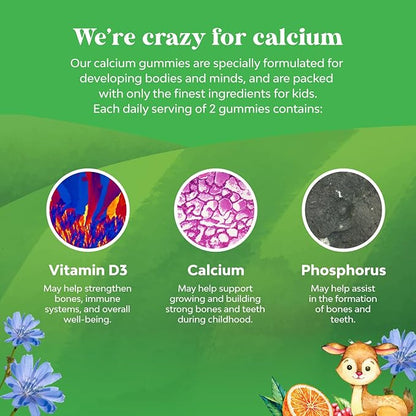 Tasty Kids Calcium Gummies - Vitamin D & Calcium Gummies for Children - Vitamin Gummies with Calcium & Vitamin D for Muscle Bone & Development - Gelatin-Free Kosher Childrens Gummies 30ct (1 Pack)