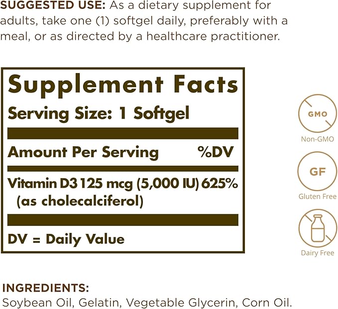 SOLGAR Vitamin D3 (Cholecalciferol) 10 MCG (400 IU) 100 Softgels, 2 - 200 Total