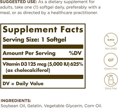 SOLGAR Vitamin D3 (Cholecalciferol) 10 MCG (400 IU) 100 Softgels, 2 - 200 Total