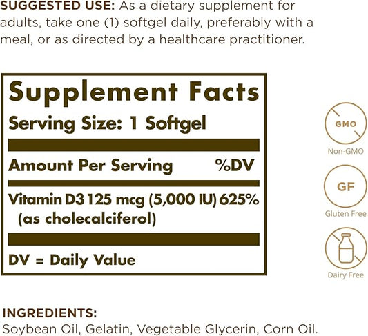 SOLGAR Vitamin D3 (Cholecalciferol) 10 MCG (400 IU) 100 Softgels, 2 - 200 Total
