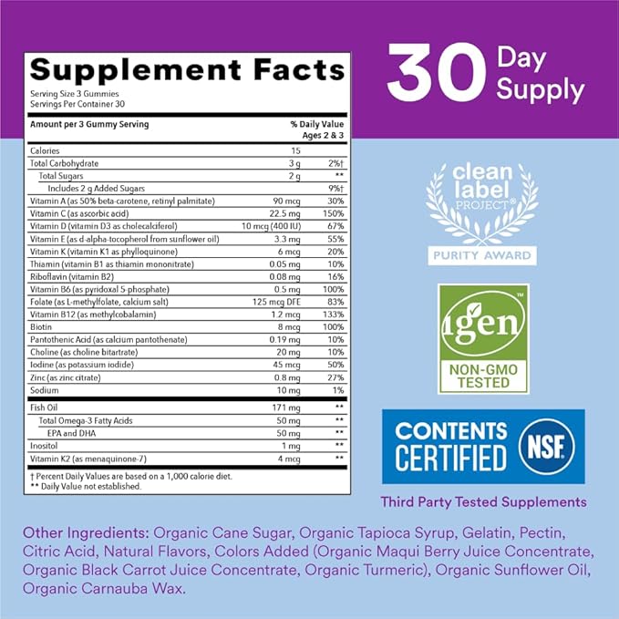 SmartyPants Toddler Multivitamin Gummies: Omega 3 D3, C, B12, B6, B6, Vitamin 90 Count (30 Day