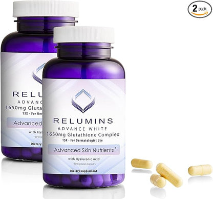 Relumins 1650mg Reduced Glutathione Complex 90 Veggie 2 Bottles