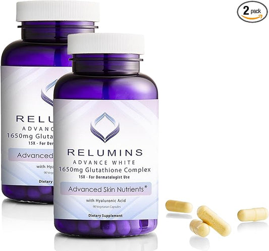 Relumins 1650mg Reduced Glutathione Complex 90 Veggie 2 Bottles
