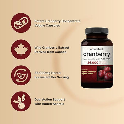 NatureBell Cranberry Pills 36,000mg with Acerola 100:1 Fresh