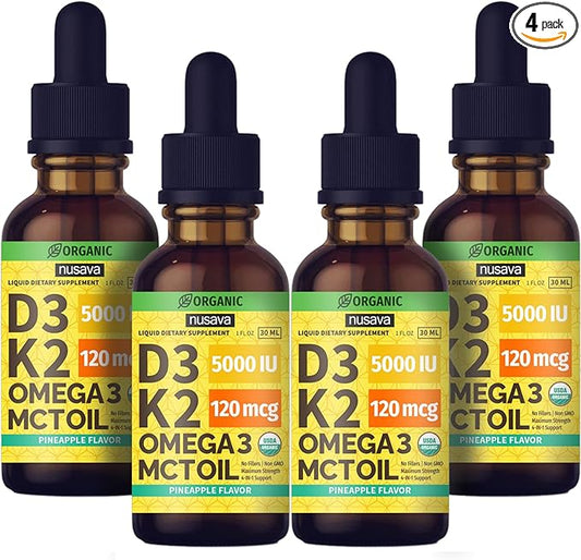 (4 Pack) Organic Vitamin D3 K2 3, 5000 5000 IU, 5000 IU, D3 for 4 Fl