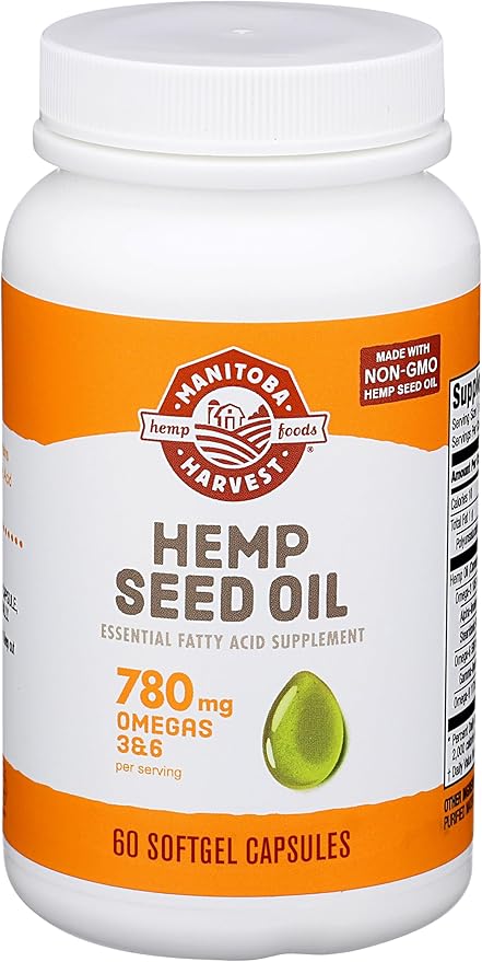 Manitoba Harvest Hemp Seed Oil Softgels, 2,475mg of 3,6 & 9 per 60 Count 1) Packaging