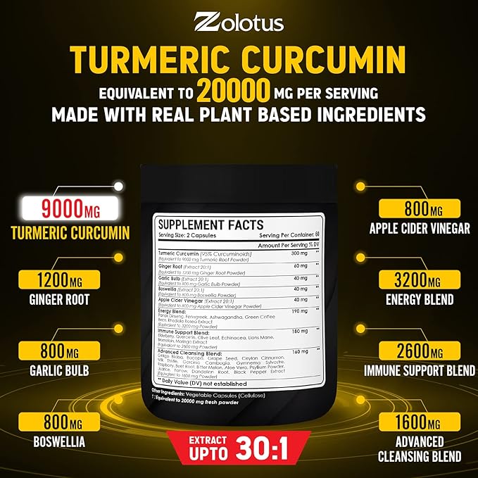 30 in 1 Turmeric Curcumin + 95% Curcuminoids, 20000mg, with 120 Capsules