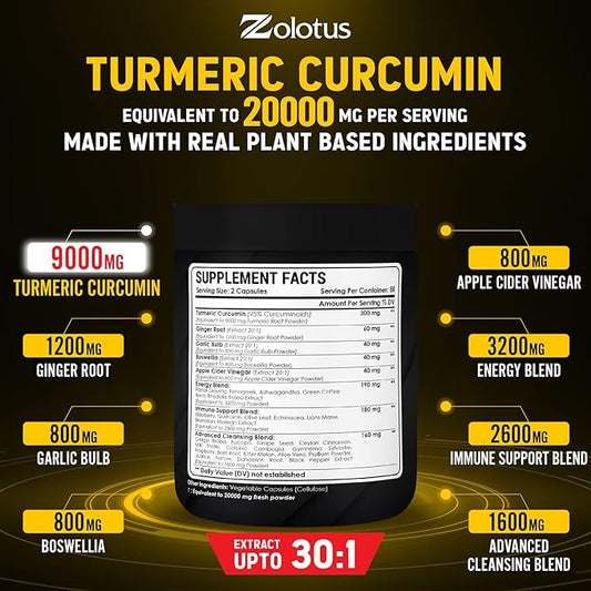 30 in 1 Turmeric Curcumin + 95% Curcuminoids, 20000mg, with 120 Capsules