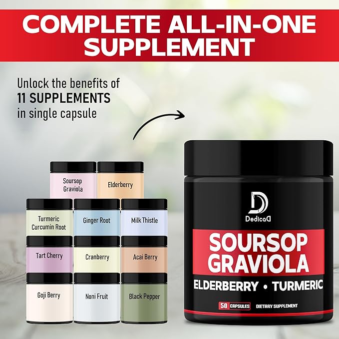 Graviola Soursop Leaves Capsules 9450mg 2 Packs 50 Capsules 100-Day Supply 11in1 Extract