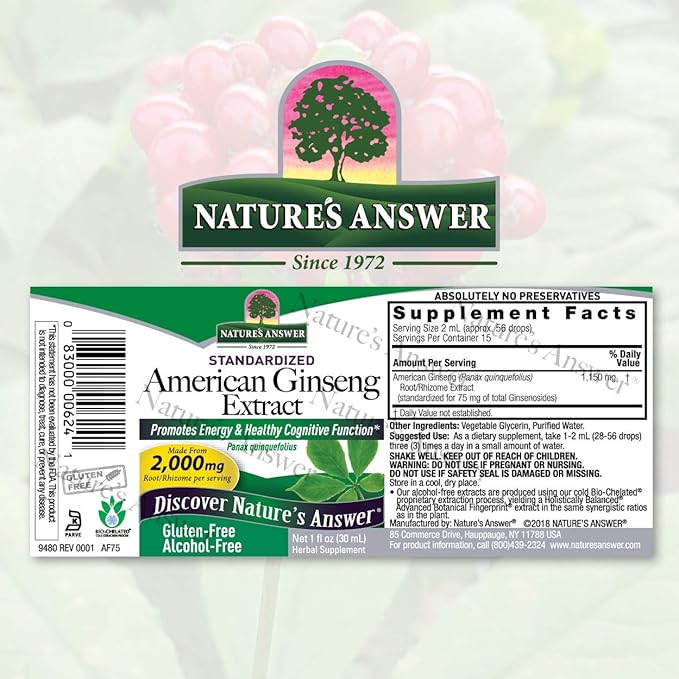 Nature's Answer Ginseng American Root Alcohol-Free, 1-Fluid Ounce