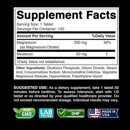 Melatonin 20mg with Magnesium 200mg (as 120 Tablets