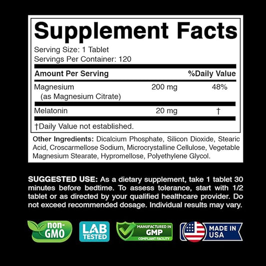 Melatonin 20mg with Magnesium 200mg (as 120 Tablets
