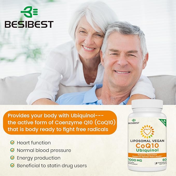 1000mg Liposomal CoQ10 Ubiquinol, 600 Vegan CoQ10 Supplement, Q10 for
