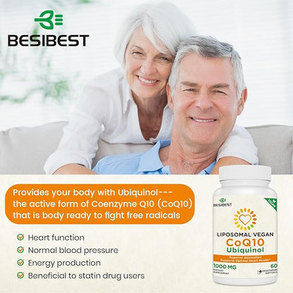 1000mg Liposomal CoQ10 Ubiquinol, 600 Vegan CoQ10 Supplement, Q10 for